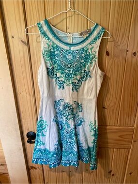 Flying Tomato White Dress with Teal Ornamental Print